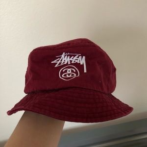 stussy bucket hat burgundy